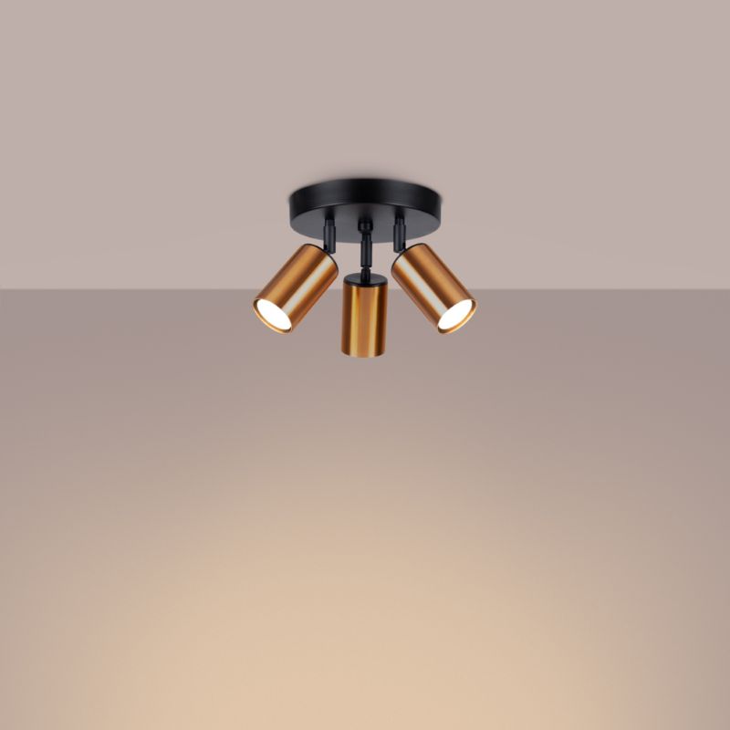 Plafond Sollux Lighting WINX 3P sort/kobber 1 stk.