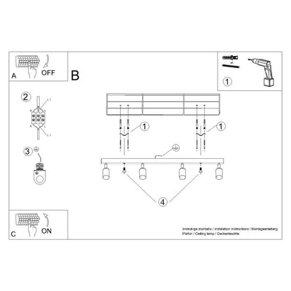 Plafond Sollux Lighting WINX 4L sort/guld 1 stk.