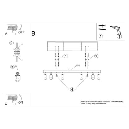 Plafond Sollux Lighting WINX 6L sort/krom 1 stk.