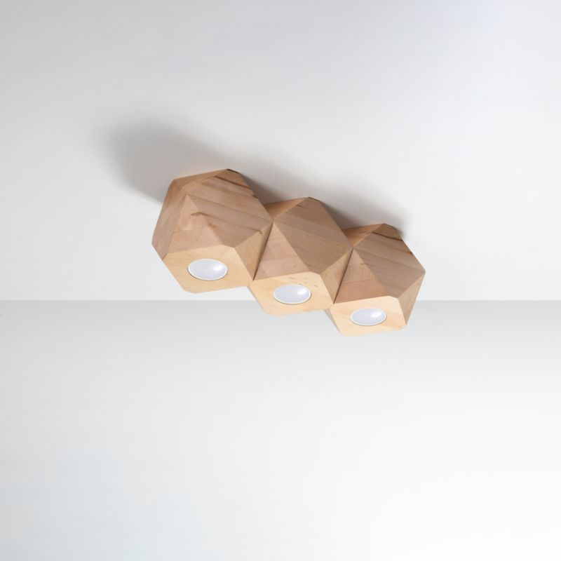 Plafond Sollux Lighting WOODY 3 naturligt træ 1 stk.