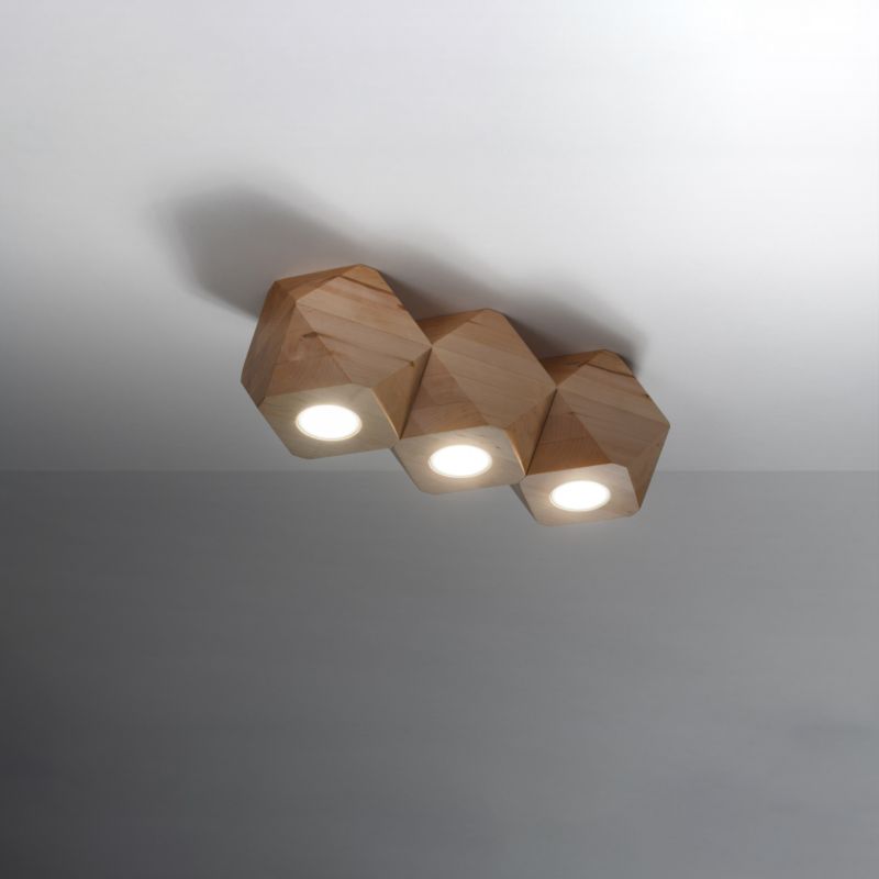 Plafond Sollux Lighting WOODY 3 naturligt træ 1 stk.