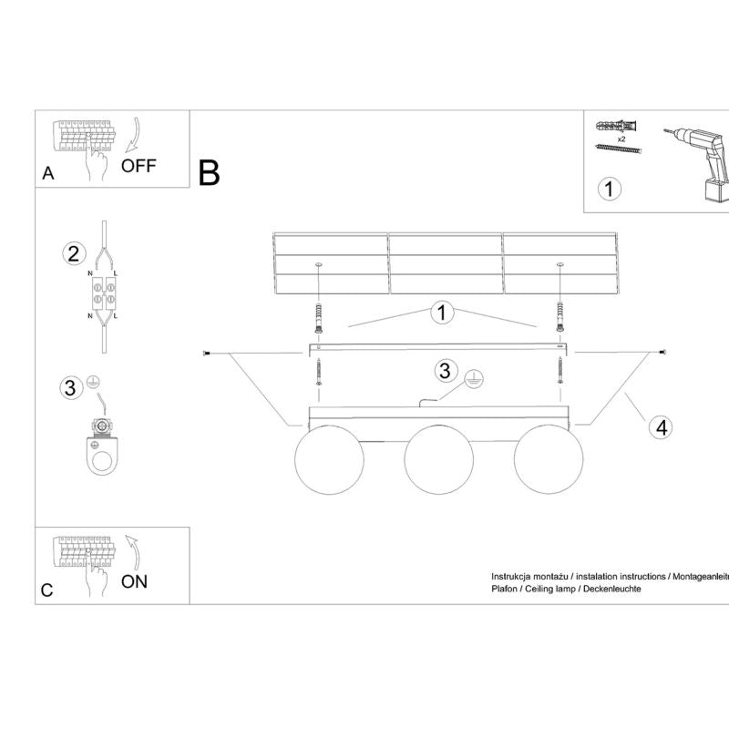 Plafond Sollux Lighting YOLI 3 hvid 1 stk.