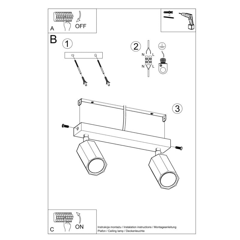 Plafond Sollux Lighting ZEKE 2 egetræ 1 stk.