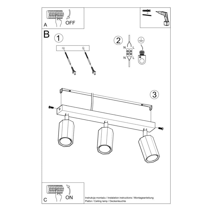Plafond Sollux Lighting ZEKE 3 eg 1 stk.