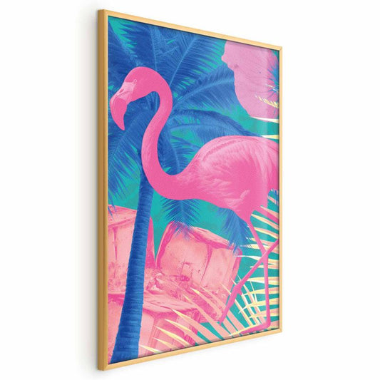 Artgeist abstrakt flamingo plakat 40 x 60 cm med guldramme, 1 stk