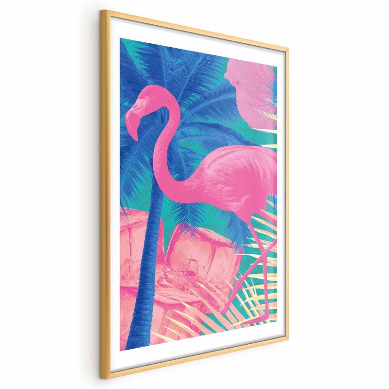 Artgeist abstrakt flamingo plakat 40x60 cm med guldramme, 1 stk