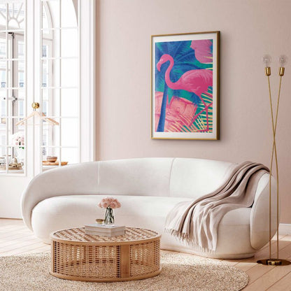 Artgeist abstrakt flamingo plakat 40x60 cm med guldramme, 1 stk