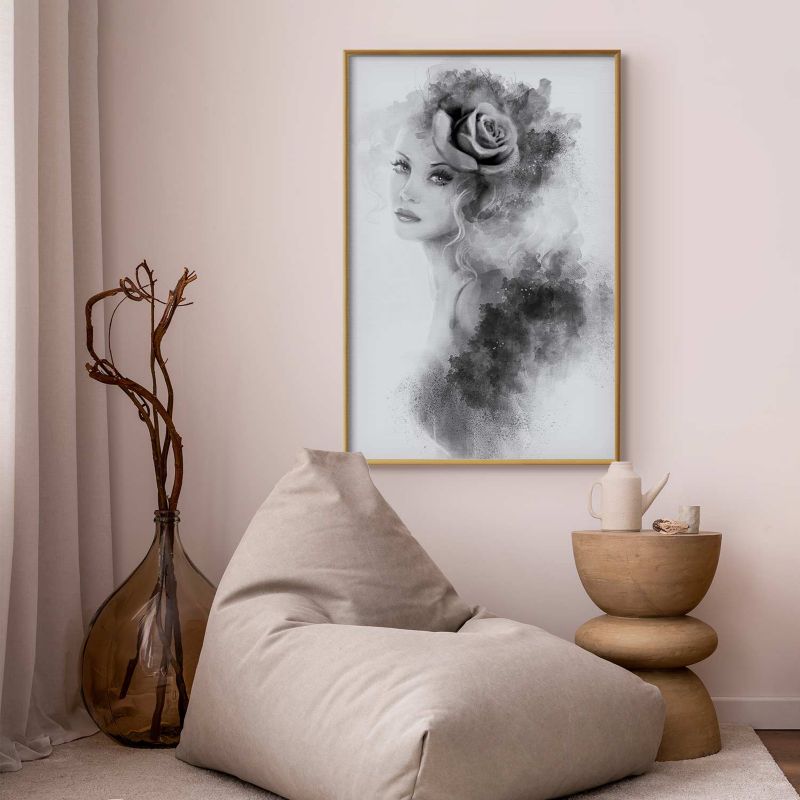 Artgeist akvarelportræt plakat 21 x 30 cm med guldramme, 1 stk