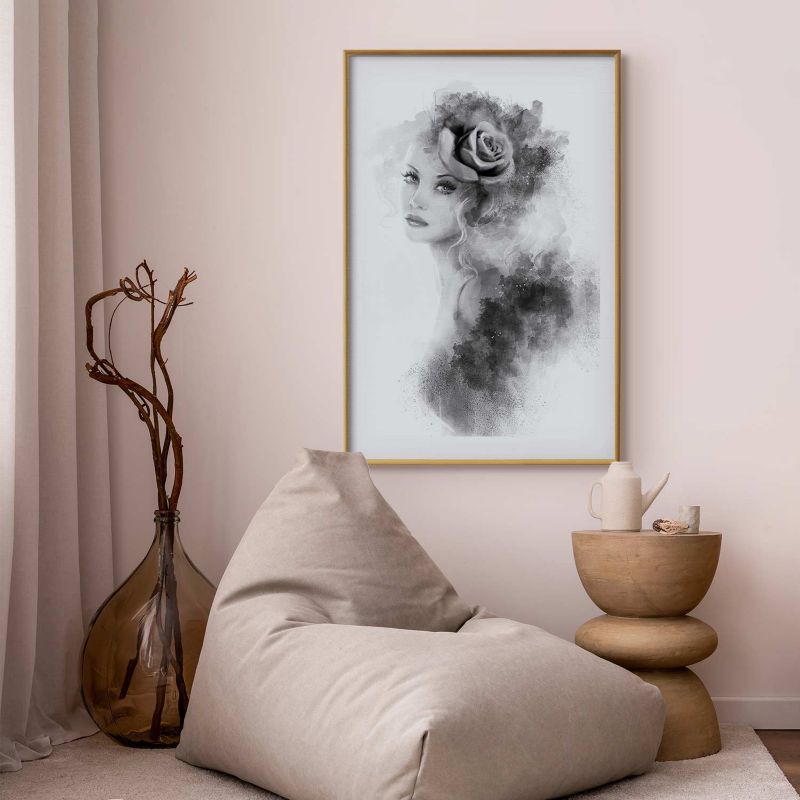 Artgeist akvarelportræt plakat 21x30 cm med guldramme, 1 stk