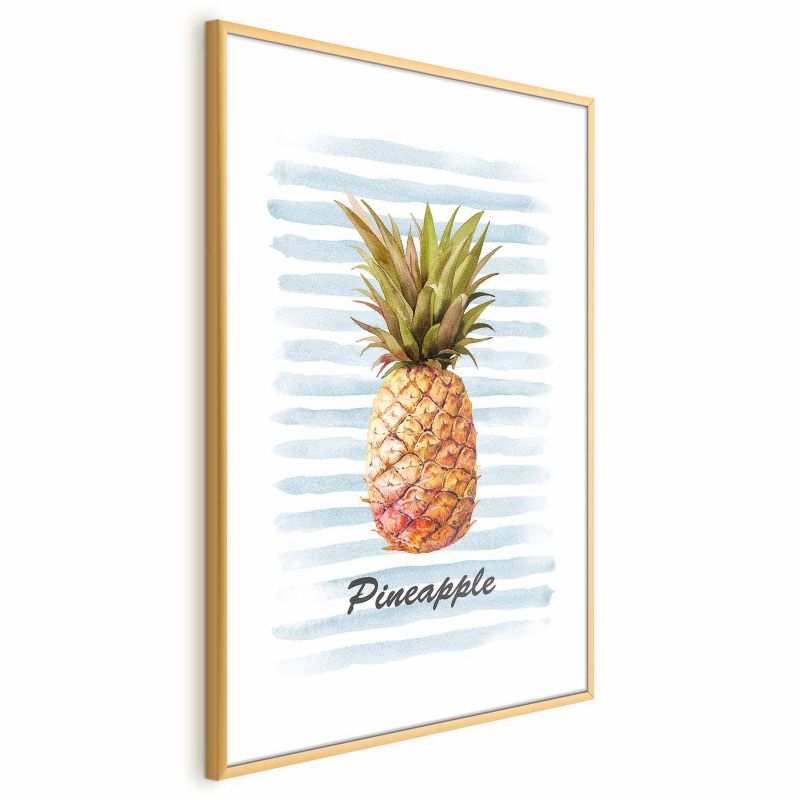 Artgeist plakat Ananas og striber 29,7x42 cm med guldramme, 1 stk