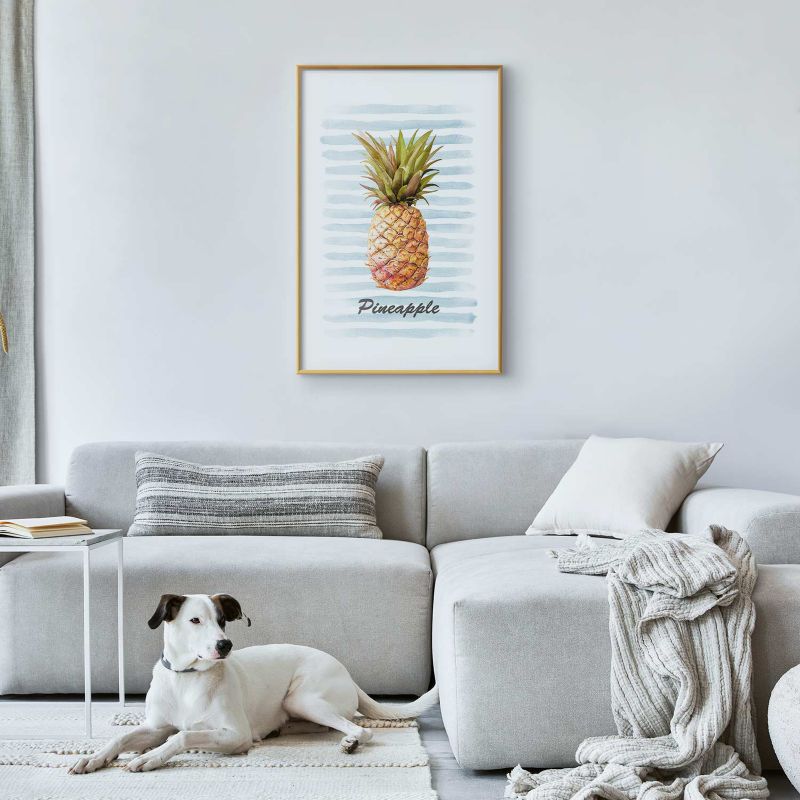 Artgeist plakat Ananas og striber 60 x 90 cm med guldramme, 1 stk