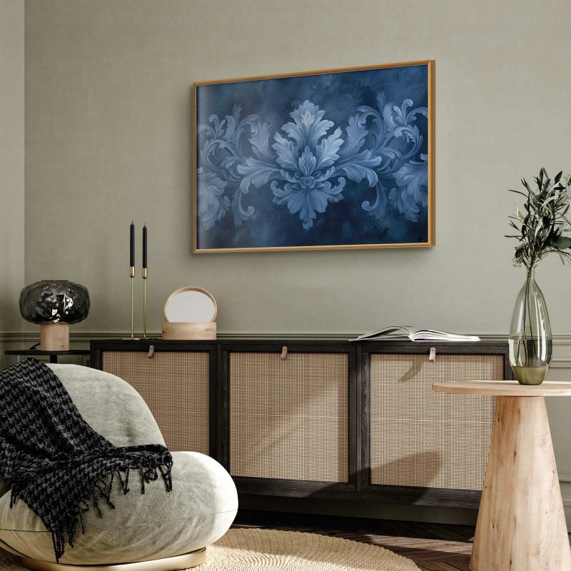 Artgeist plakat Blå ornament 30 x 21 cm med guldramme, 1 stk