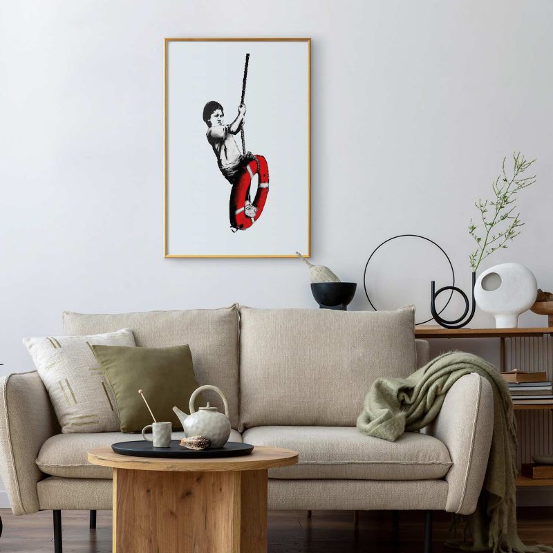 Artgeist Banksy-plakat: Dreng 29,7 x 42 cm med guldramme, 1 stk