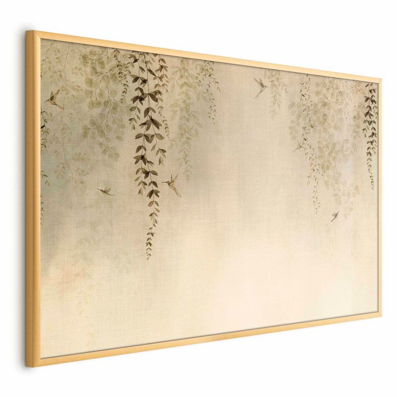Plakat Artgeist Beige kolibrier 60x40 cm med gyldent ramme, 1 stk