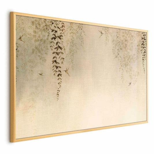 Plakat Artgeist Beige kolibrier 60x40 cm med gyldent ramme, 1 stk