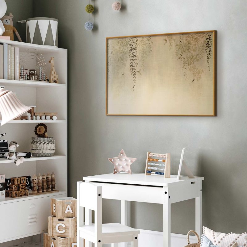 Plakat Artgeist Beige kolibrier 60x40 cm med gyldent ramme, 1 stk