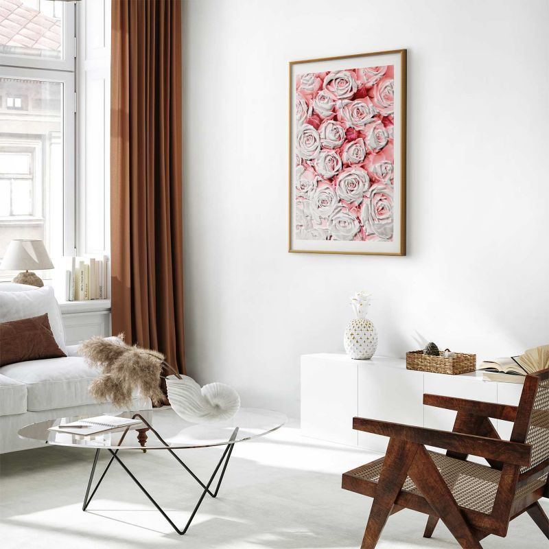 Artgeist plakat hvide roser 21x30 cm med gyldent ramme, 1 stk