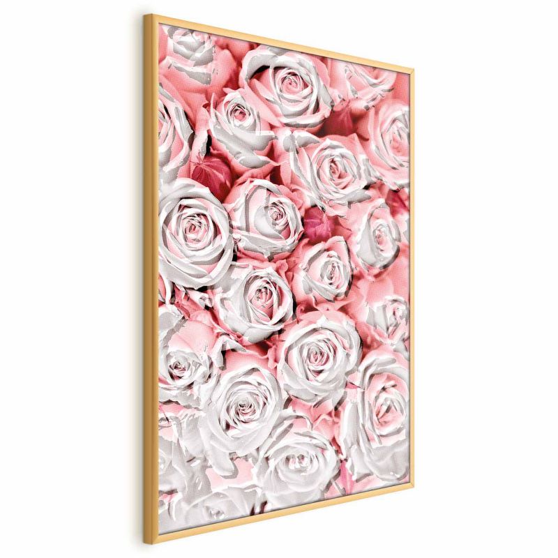 Artgeist plakat hvide roser 40x60 cm med gyldent ramme, 1 stk