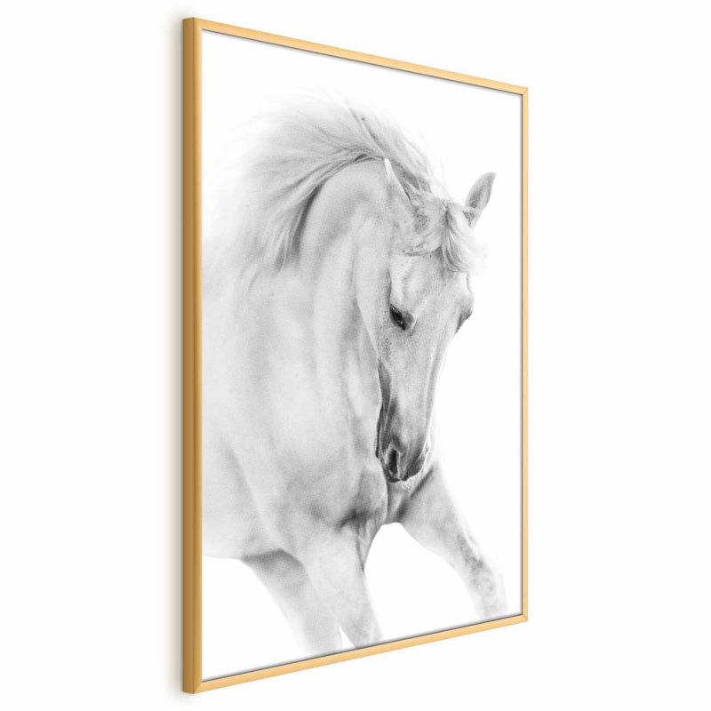Artgeist plakat hvid hest 21x30 cm med guldramme 1 stk