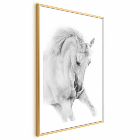 Artgeist plakat hvid hest 21x30 cm med guldramme 1 stk