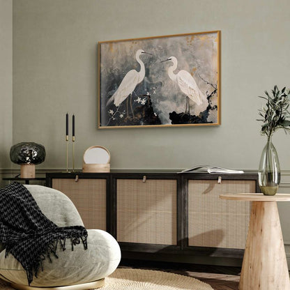 Artgeist plakat hejrer og kirsebærblomster 60 x 40 cm med guldramme, 1 stk