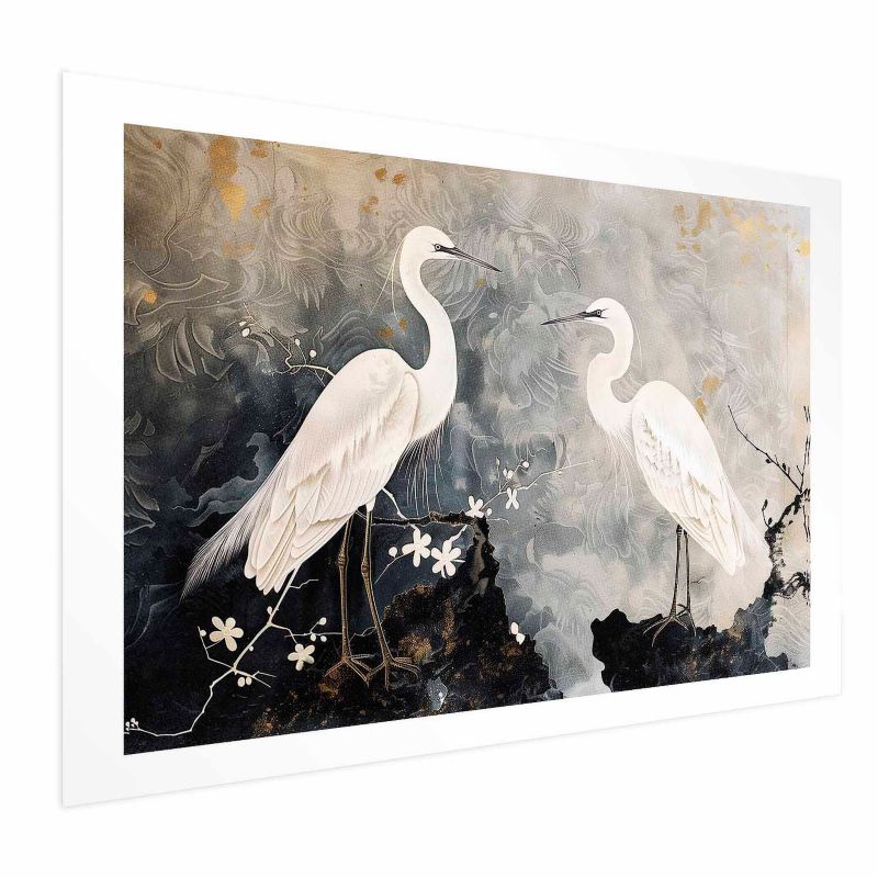 Artgeist plakat hejrer og kirsebærblomster 90 x 60 cm uden ramme, 1 stk