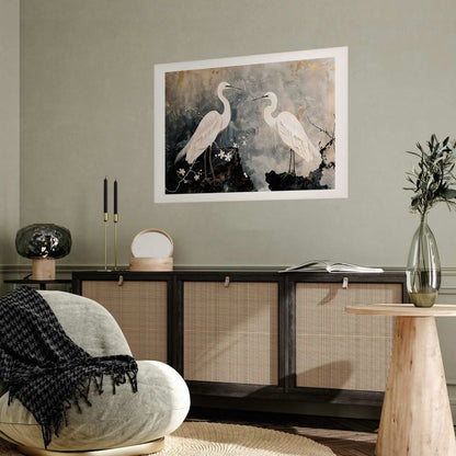 Artgeist plakat hejrer og kirsebærblomster 90 x 60 cm uden ramme, 1 stk