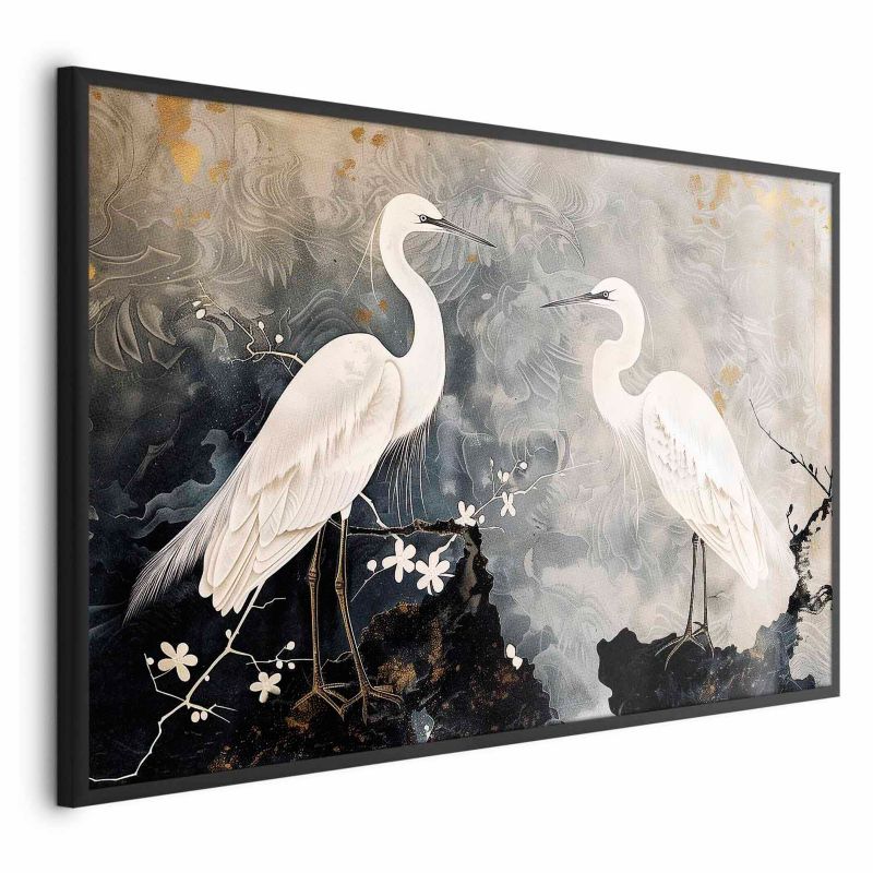 Artgeist plakat hejrer og kirsebærblomster 90 x 60 cm med sort ramme, 1 stk