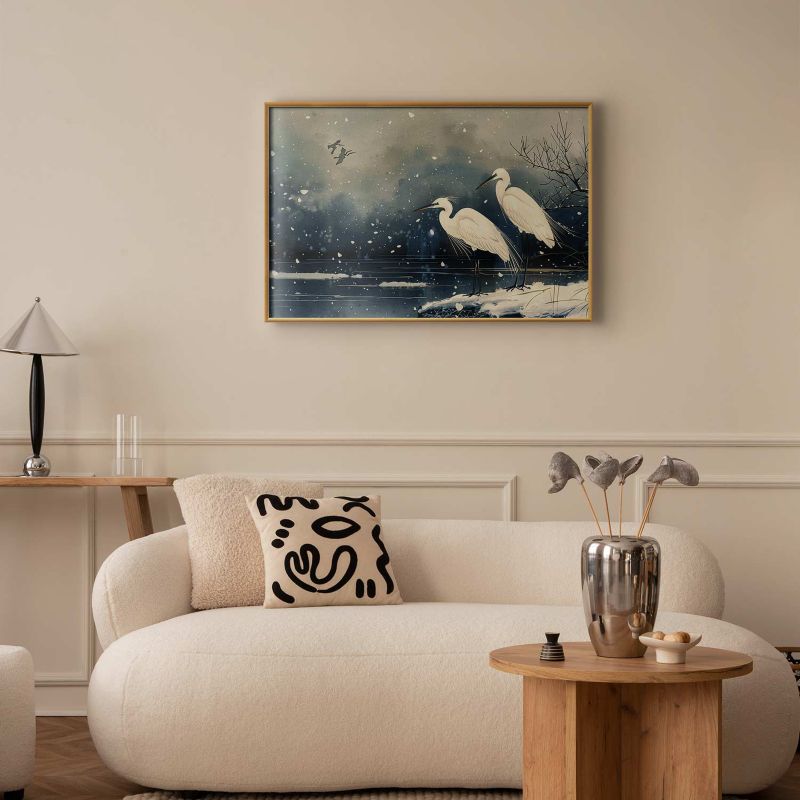 Artgeist plakat hejrer ved dammen 60 x 40 cm med gyldent ramme, 1 stk