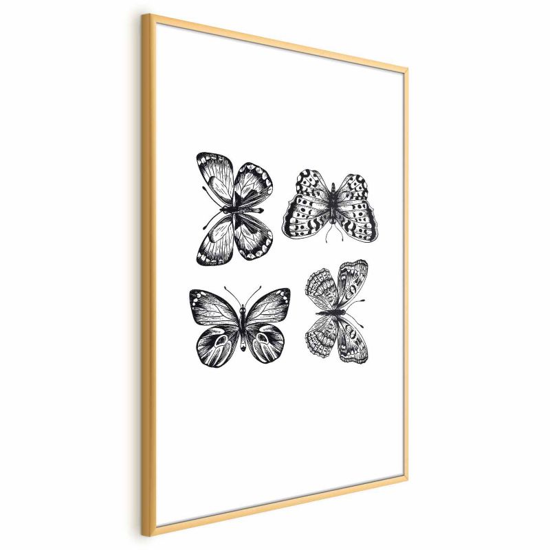 Plakat Artgeist Fire sommerfugle 21x30 cm med guldramme 1 stk