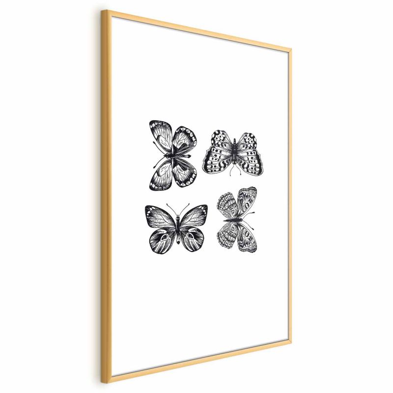 Artgeist plakat fire sommerfugle 21 x 30 cm med guldramme, 1 stk