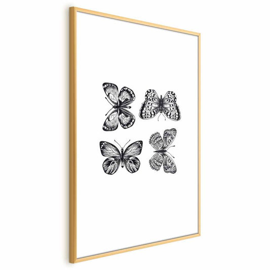 Artgeist plakat fire sommerfugle 21 x 30 cm med guldramme, 1 stk