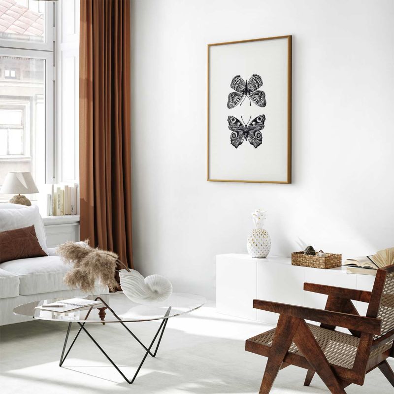 Artgeist plakat to sommerfugle 21 x 30 cm med guldramme, 1 stk