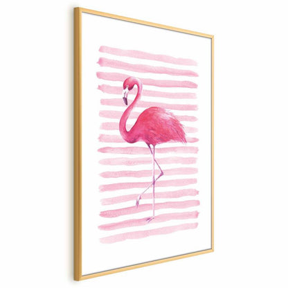 Artgeist plakat Flamingo og striber 21x30 cm med guldramme, 1 stk