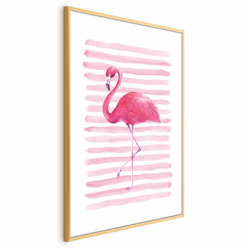 Artgeist plakat Flamingo og striber 40x60 cm med guldramme, 1 stk