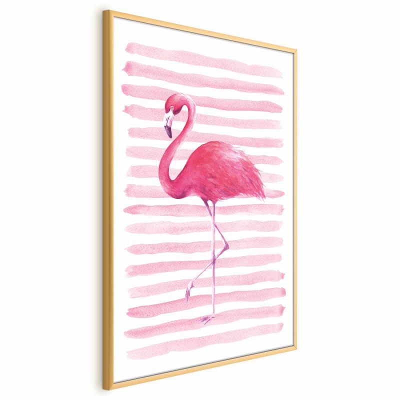 Artgeist flamingo og striber plakat 40 x 60 cm med guldramme, 1 stk