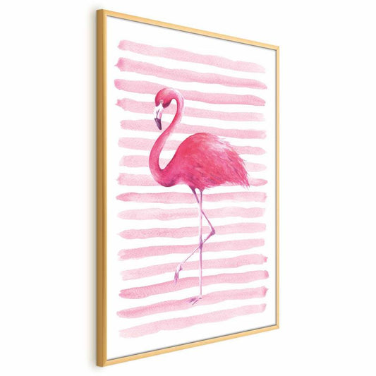 Artgeist flamingo og striber plakat 40 x 60 cm med guldramme, 1 stk