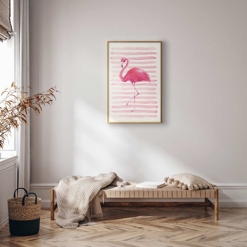 Artgeist flamingo og striber plakat 40 x 60 cm med guldramme, 1 stk