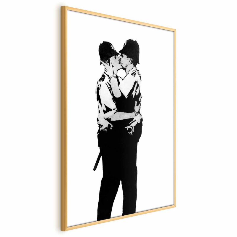 Artgeist Kissing Coppers plakat 21x30 cm med guldramme, 1 stk