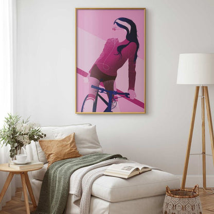 Plakat Artgeist Kvinde på cykel 29,7 x 42 cm med guldramme 1 stk
