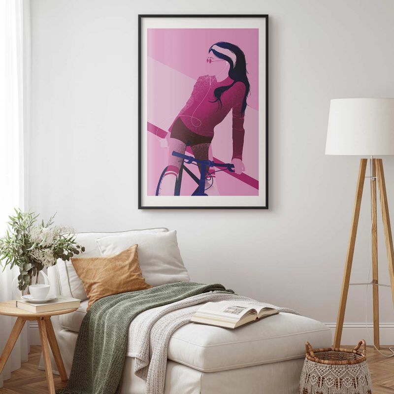 Artgeist plakat Kvinde på cykel 40x60 cm med sort ramme, 1 stk