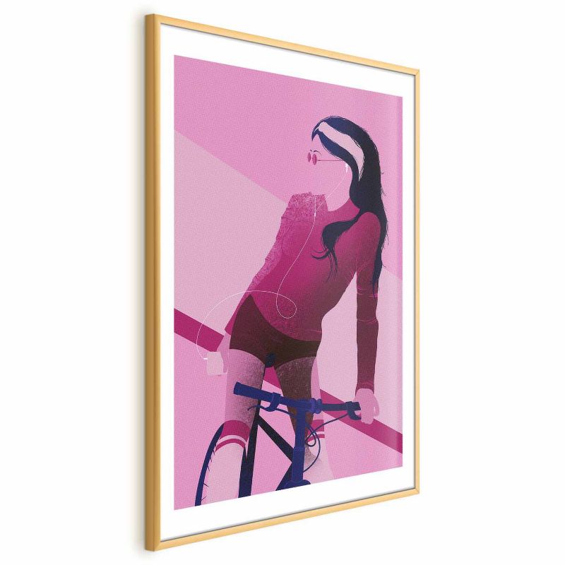 Plakat Artgeist Kvinde på cykel 40x60 cm med gyldent ramme, 1 stk