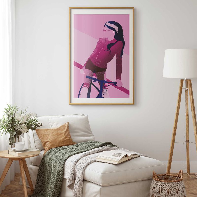 Plakat Artgeist Kvinde på cykel 40x60 cm med gyldent ramme, 1 stk