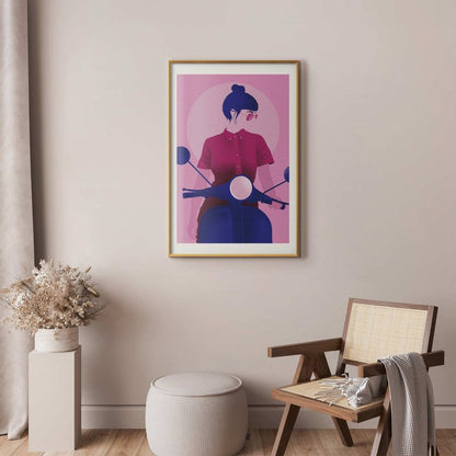 Plakat Artgeist Kvinde på scooter 60 x 90 cm med guldramme 1 stk