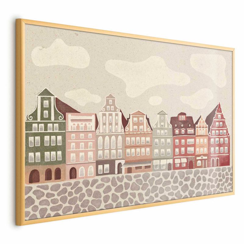 Artgeist plakat farverige facader 60 x 40 cm med guldramme, 1 stk