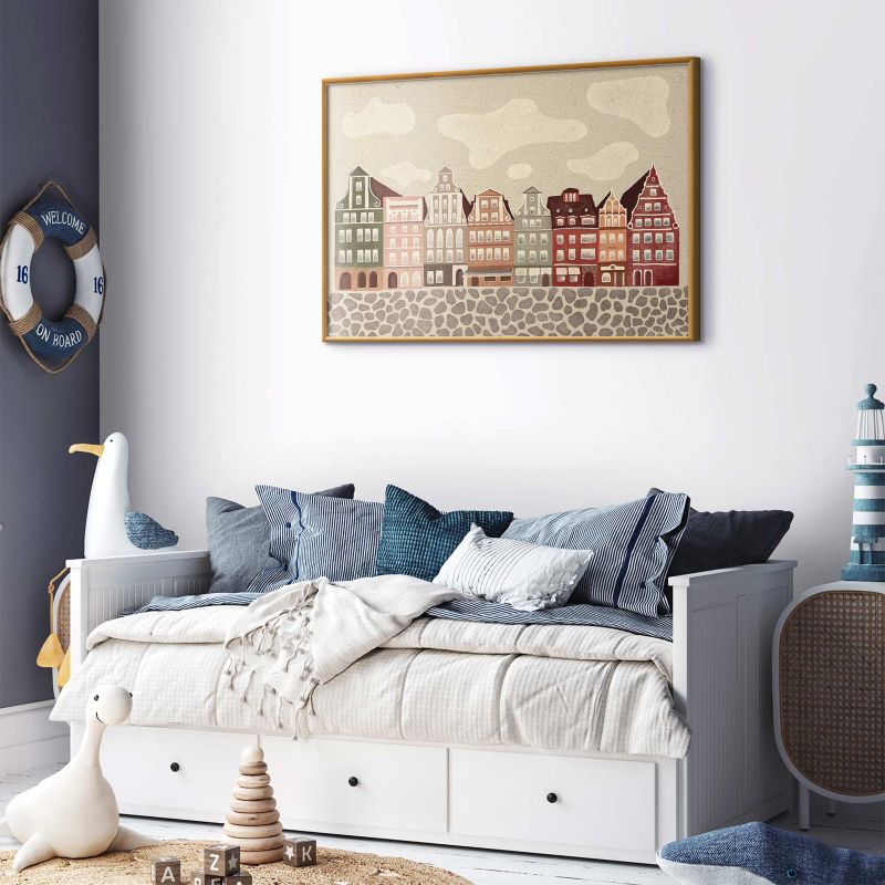 Artgeist plakat farverige facader 60 x 40 cm med guldramme, 1 stk