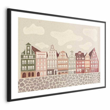 Artgeist plakat farverige facader 90 x 60 cm med sort ramme, 1 stk