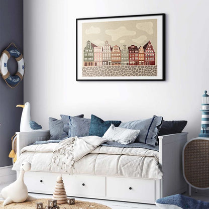 Artgeist plakat farverige facader 90 x 60 cm med sort ramme, 1 stk