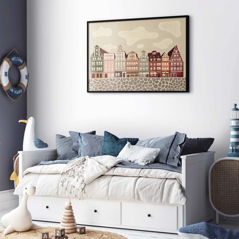 Artgeist plakat farverige facader 90 x 60 cm med sort ramme, 1 stk