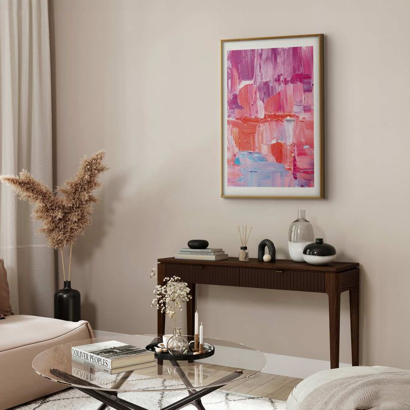 Plakat Artgeist Farverige Penselstrøg 30x21 cm med gyldent ramme, 1 stk